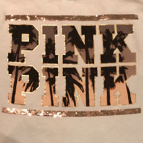 PINK Victoria's Secret Jackets & Blazers - PINK Light Blue Hoodie w Palm Trees & Sequins